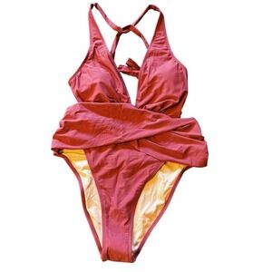 NWT‎ Cupshe One Piece Swimsuit Women Large Mauve Wrap V-Neck Beach Sexy Swim